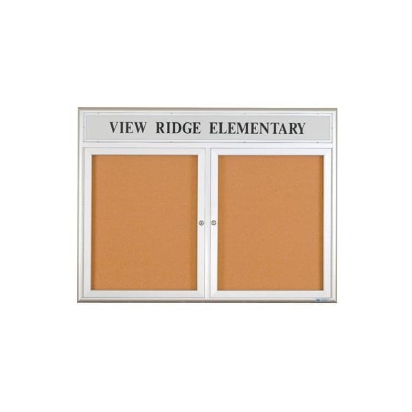 United Visual Products Corkboard, Double Door, Radius Frame, Header, 42x32", White/Pumice UV70125-WHITE-PUMICE